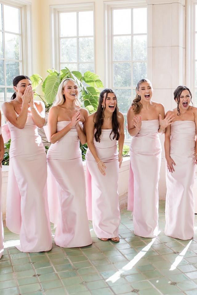 Weitese Dress Strapless Fuchsia Sheath Long Party Dress with Bow Back Bridesmaid Dress Formal Wear Dresses