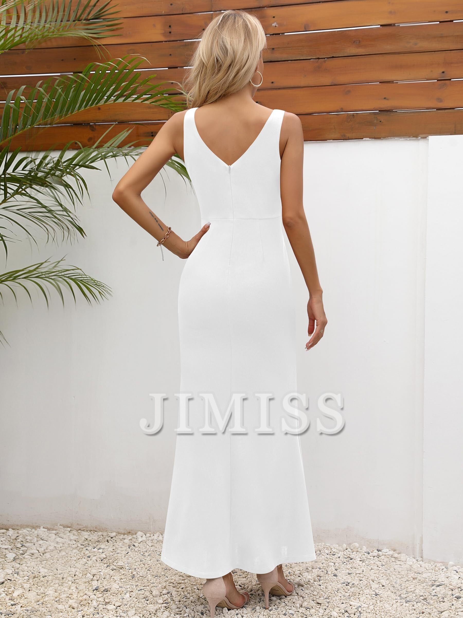 Rooster neckline sleeveless ruffled high slit evening gown