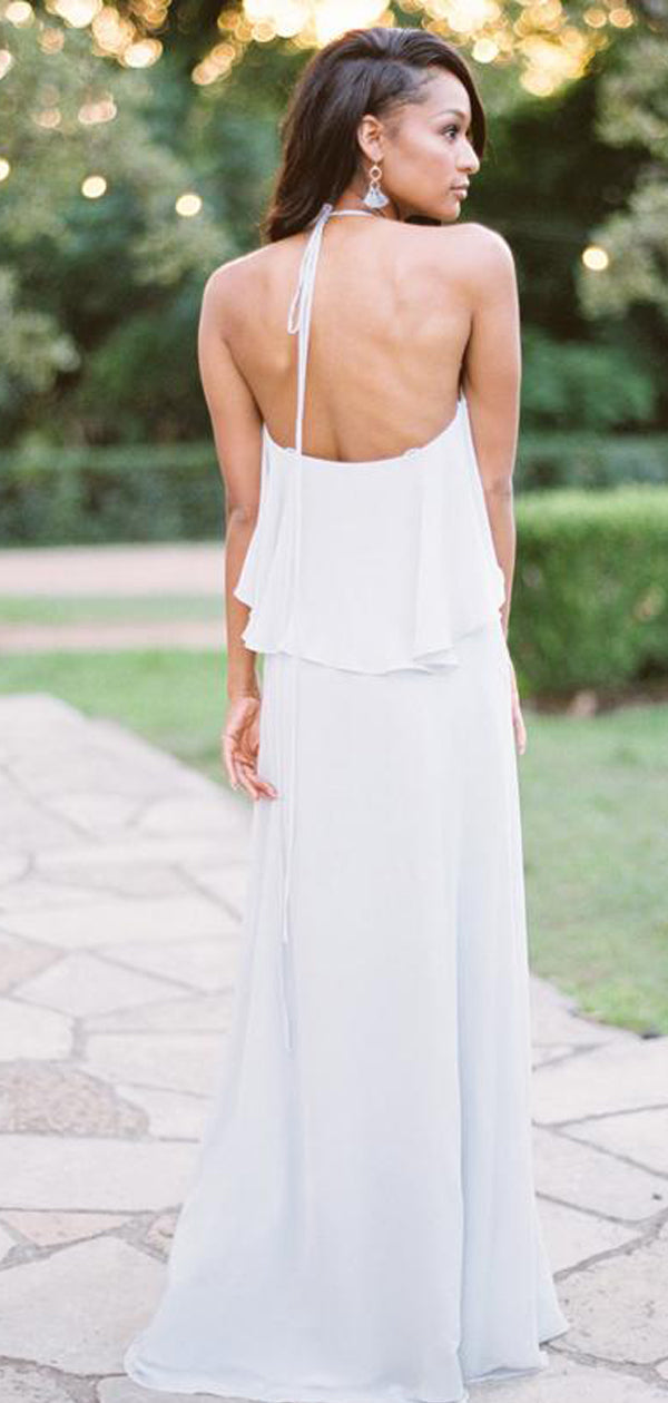 White Chiffon Convertible Halter Cheap Long Bridesmaid Dresses ,DB126