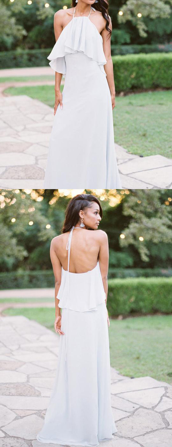White Chiffon Convertible Halter Cheap Long Bridesmaid Dresses ,DB126