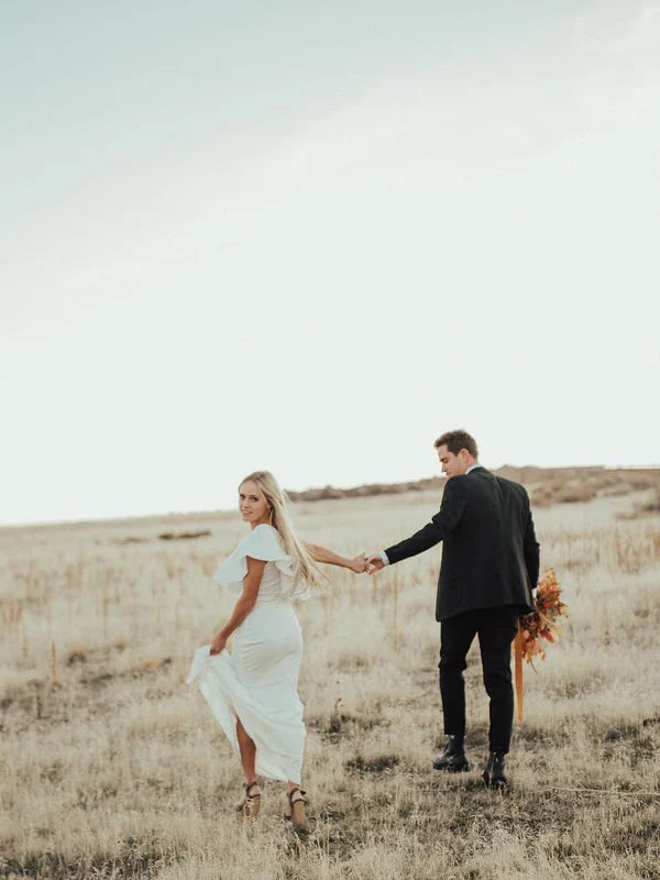 Simple Satin One Shoulder Wedding Dresses With Ruffle Elegant Bridal Gown Formal Dress