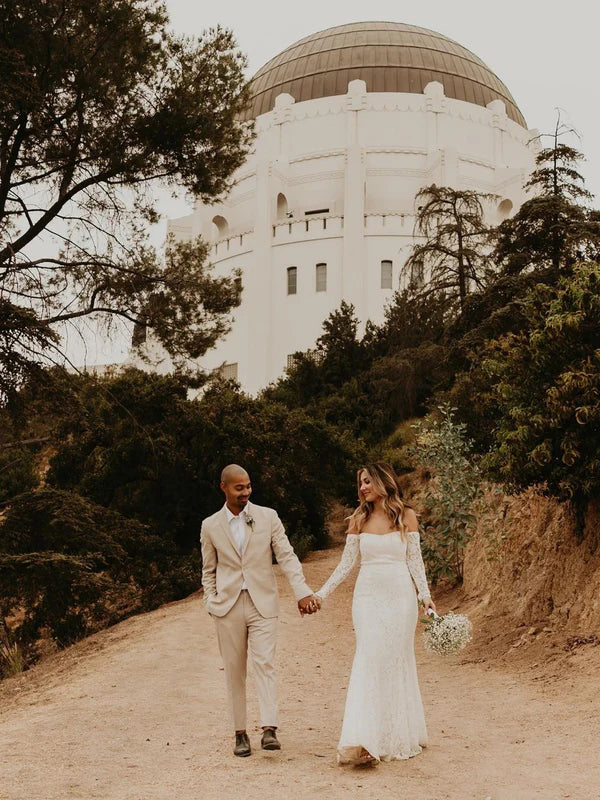 Elegant Lace Off-the-shoulder Neckline Mermaid Wedding Dresses Floor Length Beautiful