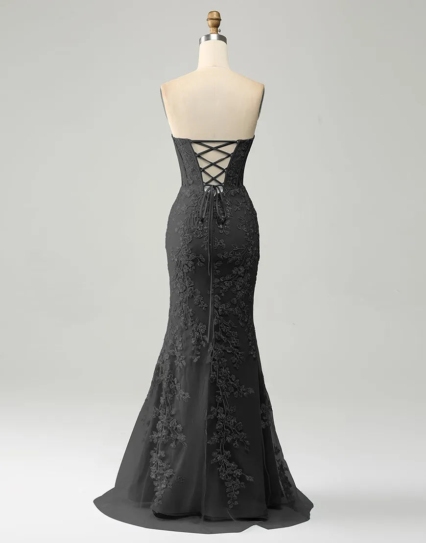 Wholesale Black Mermaid Sweetheart Lace Up Long Prom Dress With Appliques prom dresses shops