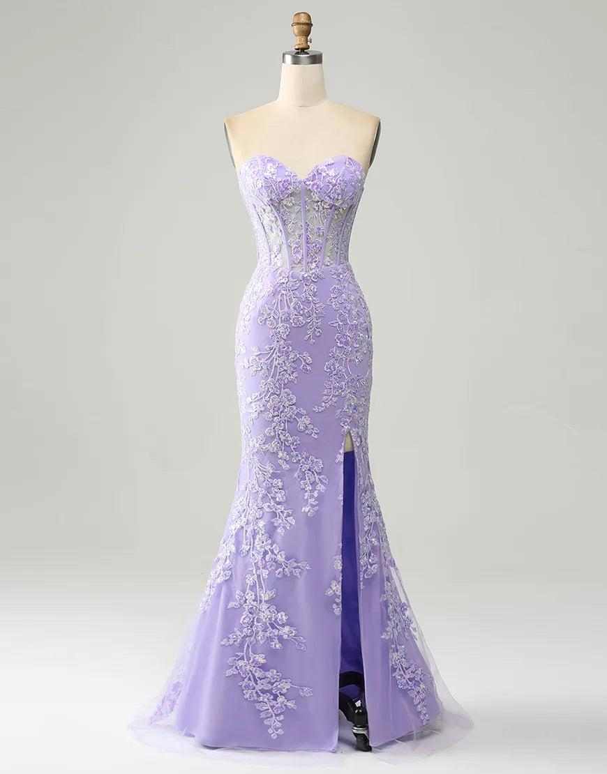 Wholesale Lilac Mermaid Sweetheart Lace Up Long Prom Dress With Appliques prom dresses shops