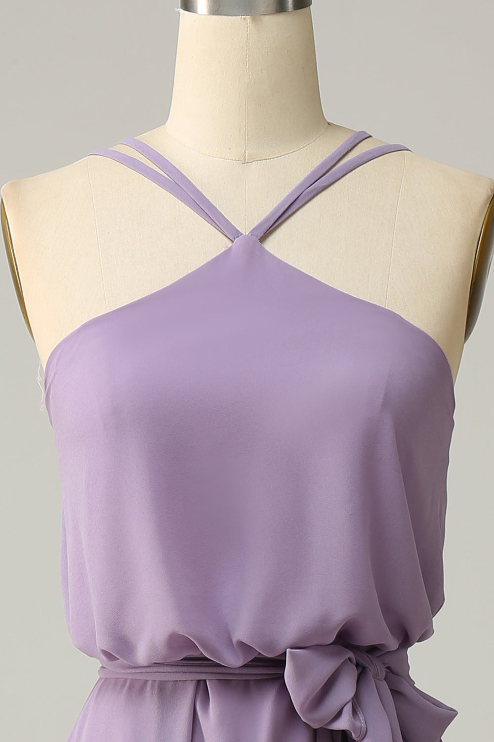 A Line Halter Yellow Long Bridemaid Dress with Bowknot