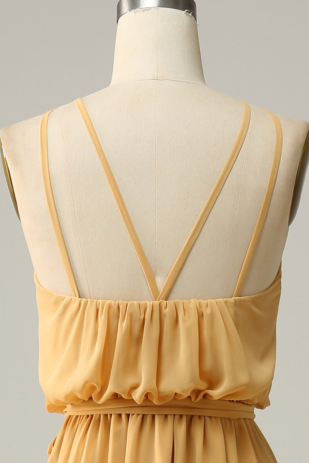 A Line Halter Yellow Long Bridemaid Dress with Bowknot