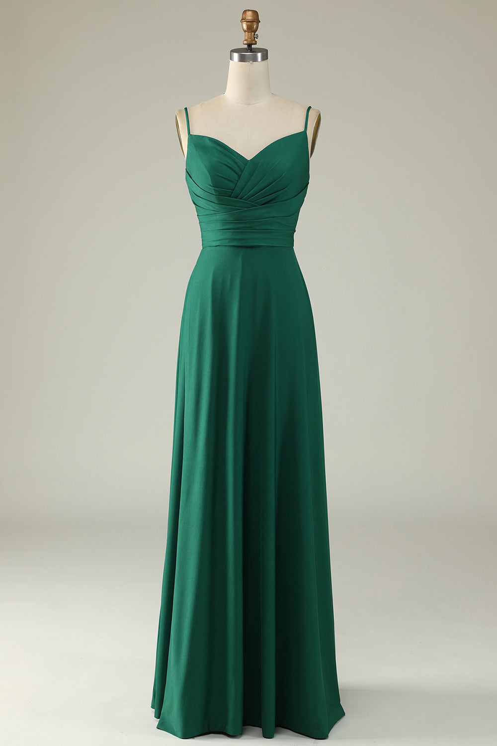 A Line Spaghetti Straps Dark Green Long Wedding Guest Dress