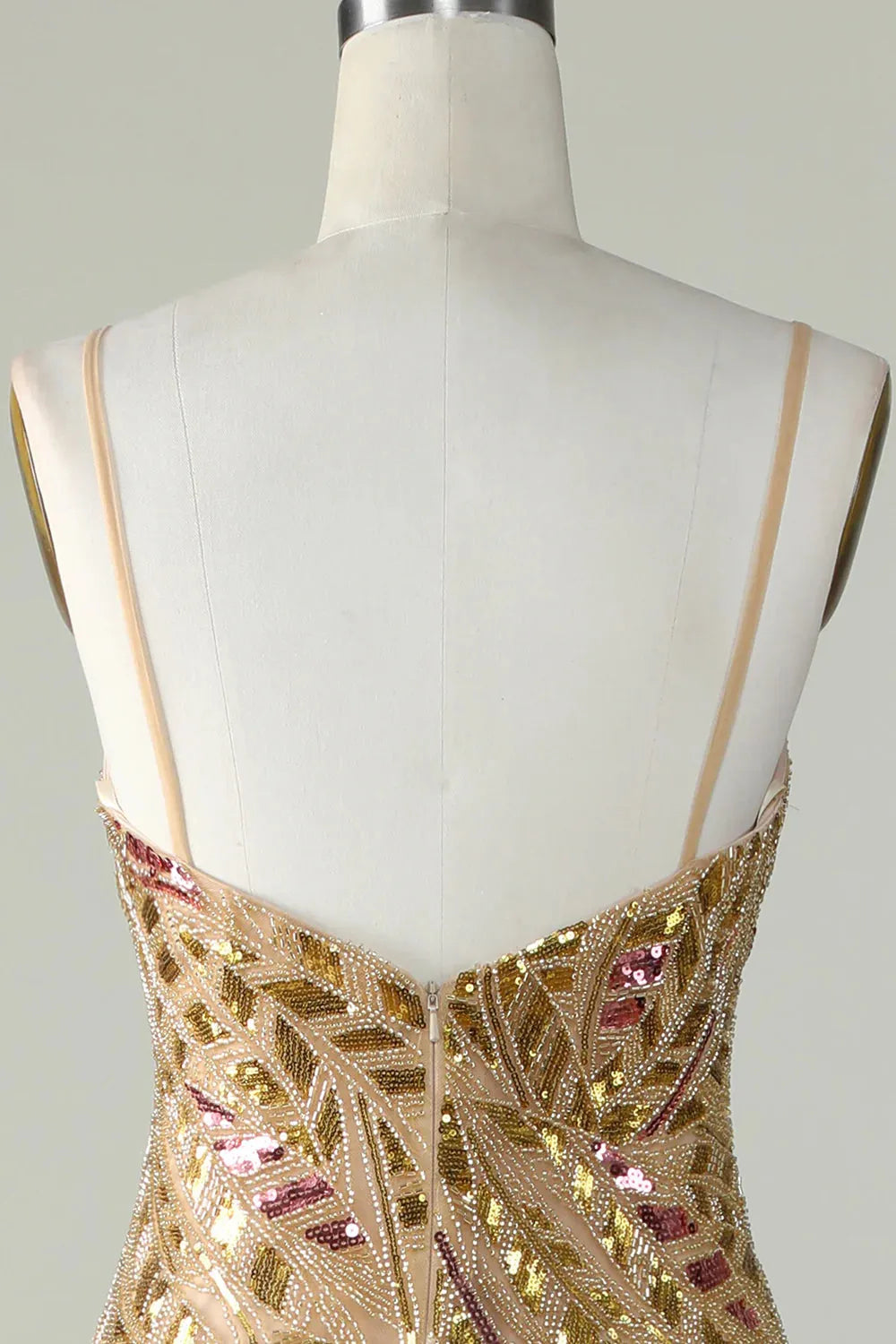 Wholesale Sparkly Sequin Gold Mermaid Spaghetti Straps Long Tulle Prom Dress With Split prom clothing