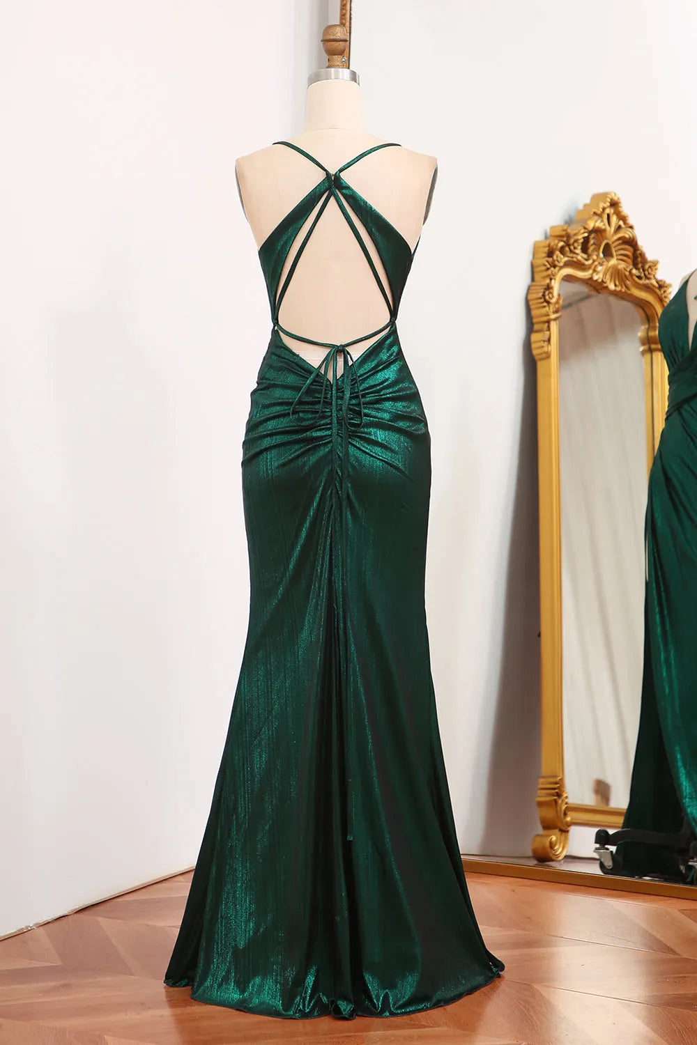 Wholesale Dark Green Mermaid Spaghetti Straps Keyhole Long Prom Dress With Slit prom dresses shops