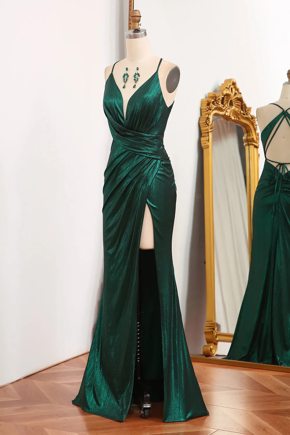 Wholesale Dark Green Mermaid Spaghetti Straps Keyhole Long Prom Dress With Slit prom dresses shops