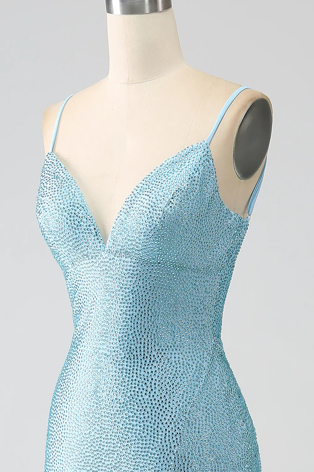 Wholesale Light Blue Glitter Mermaid Open Back Long Corset Beaded Prom Dress prom dresses with long sleeves