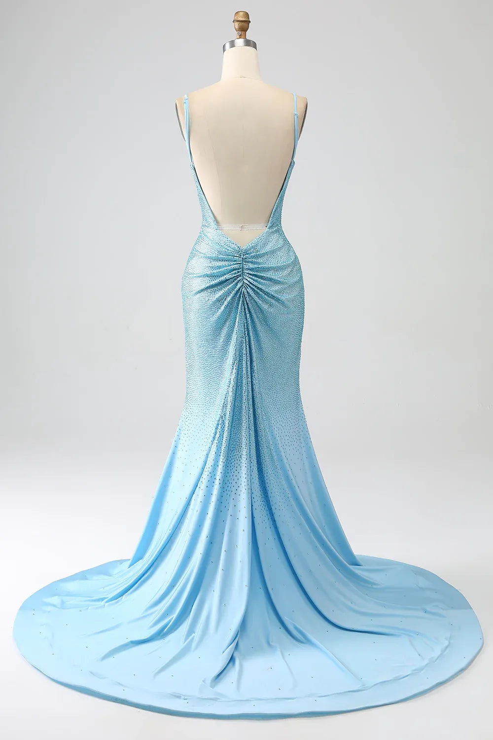 Wholesale Light Blue Glitter Mermaid Open Back Long Corset Beaded Prom Dress prom dresses with long sleeves