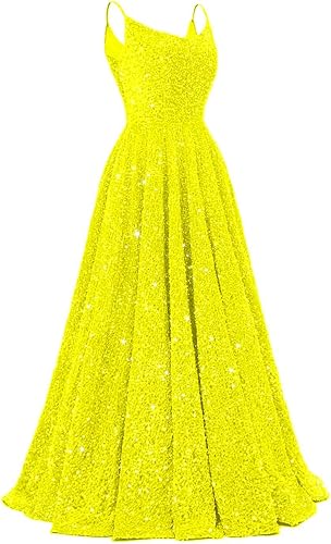 Spaghetti Straps Prom Dresses Sequin Long Formal Ball Gowns Sparkly A-Line Evening Party Gown Wholesale