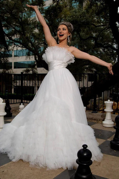 Aimishang Elegant A-Line Wedding Dress Strapless White Tulle White Dresses