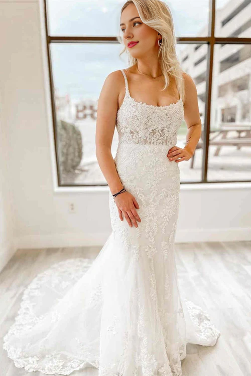 Aimishang Elegant White Mermaid Long Bridal Dress with Appliques