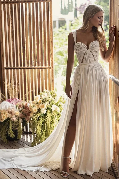 Aimishang Elegant Bohemian A-Line Long Chiffon Sweetheart Wedding Dresses