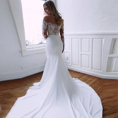 Aimishang Elegant Mermaid Lace Long Sleeves Wedding Dresses With Appliques