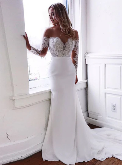 Aimishang Elegant Mermaid Lace Long Sleeves Wedding Dresses With Appliques