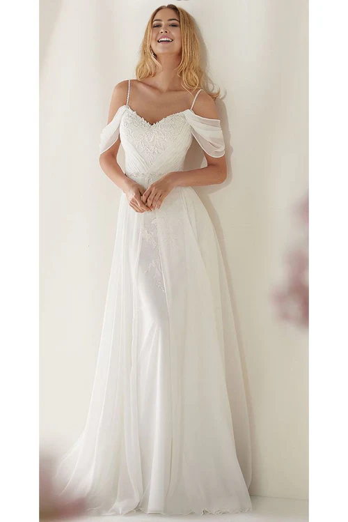 Aimishang Elegant A-Line Spaghetti Straps Off-the-Shoulder Sweep Train Wedding Dress