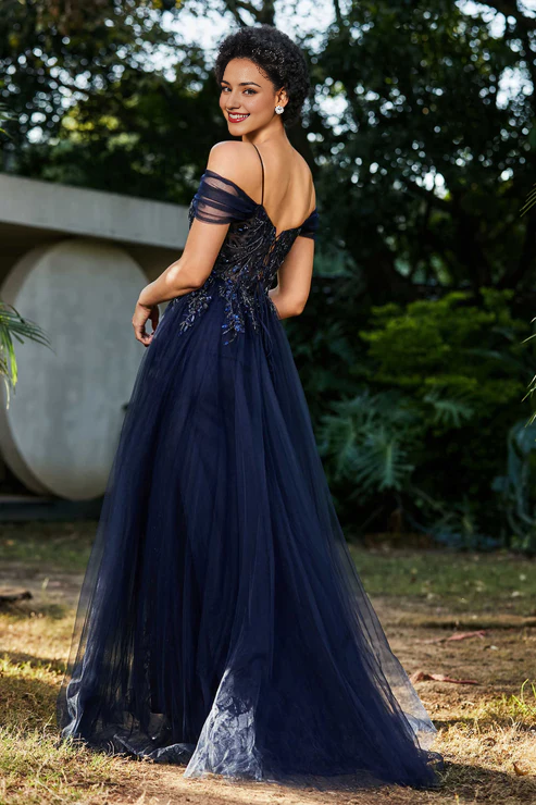 Aimishang Elegant A-Line Prom Dresses Off the Shoulder Beaded Tulle Dress