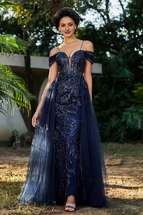 Aimishang Elegant A-Line Prom Dresses Off the Shoulder Beaded Tulle Dress