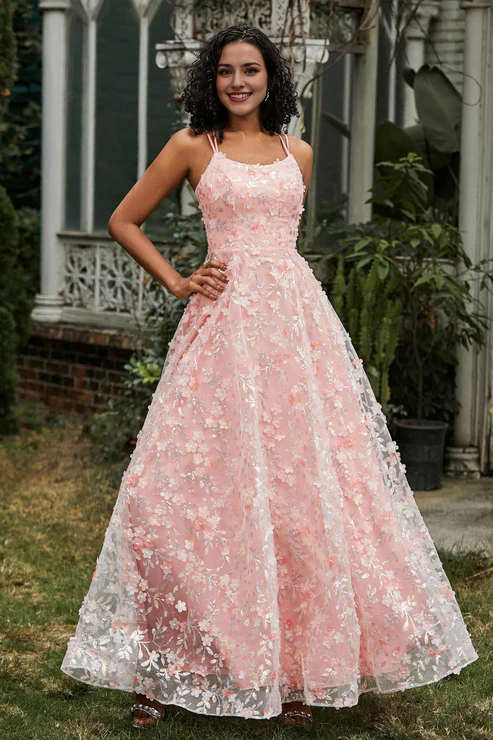 Aimishang Elegant Prom Dresses Double Straps Flowers Floor-Length Dress