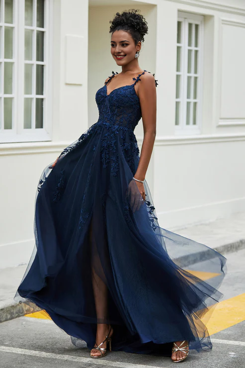 Aimishang Elegant Sweetheart Prom Dresses Applique Tulle Dress With Slit