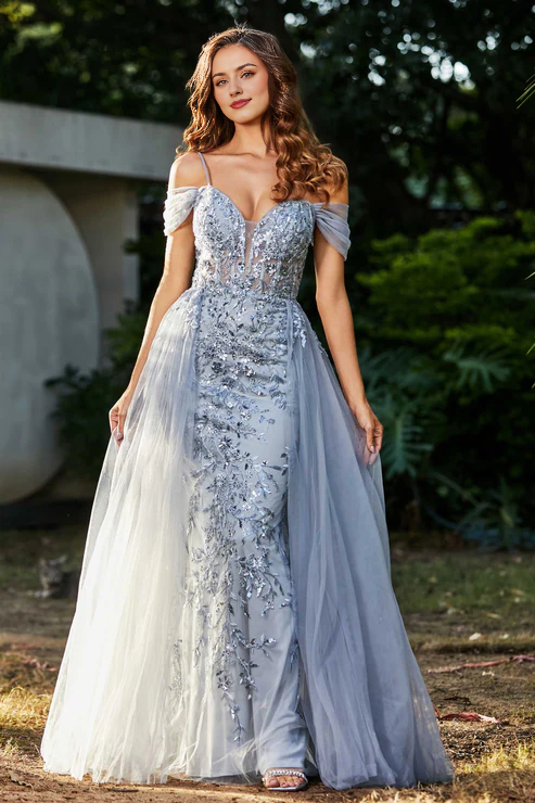 Aimishang Elegant Prom Dresses Off Shoulder Applique A-Line Tulle Dress Evening Dress