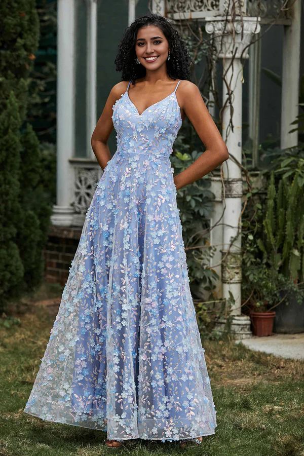 Aimishang Fashion Prom Dresses V-neck Evening Dress Flowers Long Lace Dress