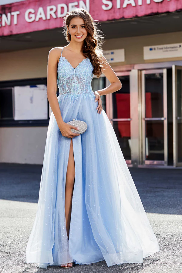 Aimishang Elegant A Line Prom Dresses Corset Sequins Top Tulle Gown Evening Dress
