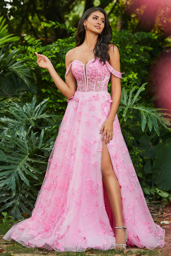Aimishang Elegant Prom Dresses Strapless Butterfly Applique Sweep Train Gown With Slit