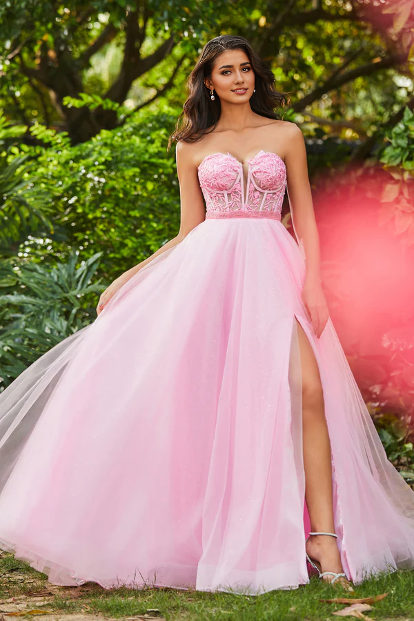 Aimishang Elegant Evening Dress Slit Sweetheart Corset Top Beaded Applique Tulle Dress