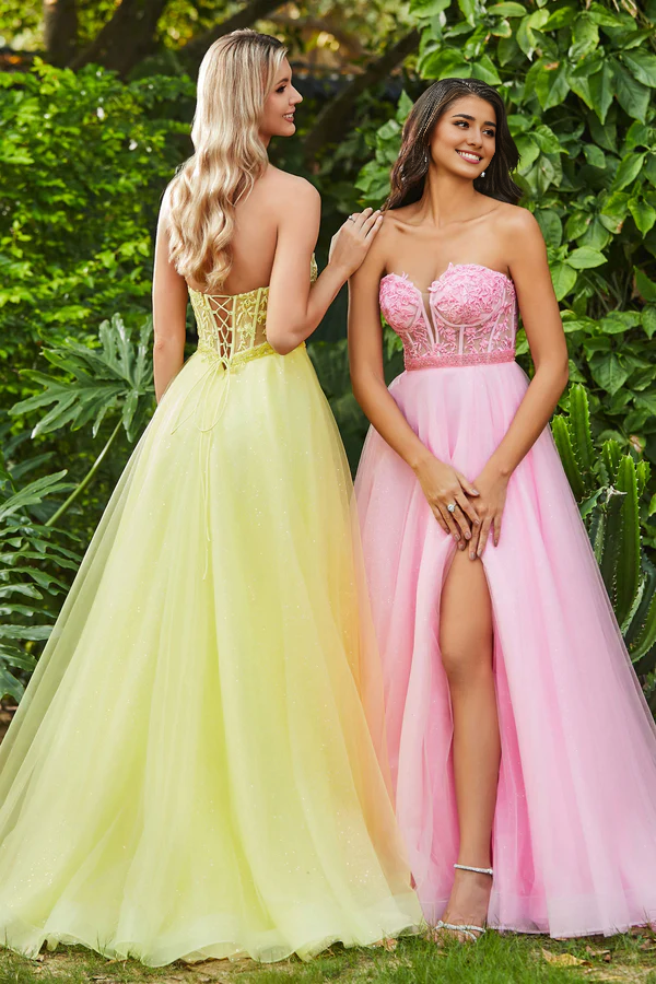 Aimishang Elegant Evening Dress Slit Sweetheart Corset Top Beaded Applique Tulle Dress