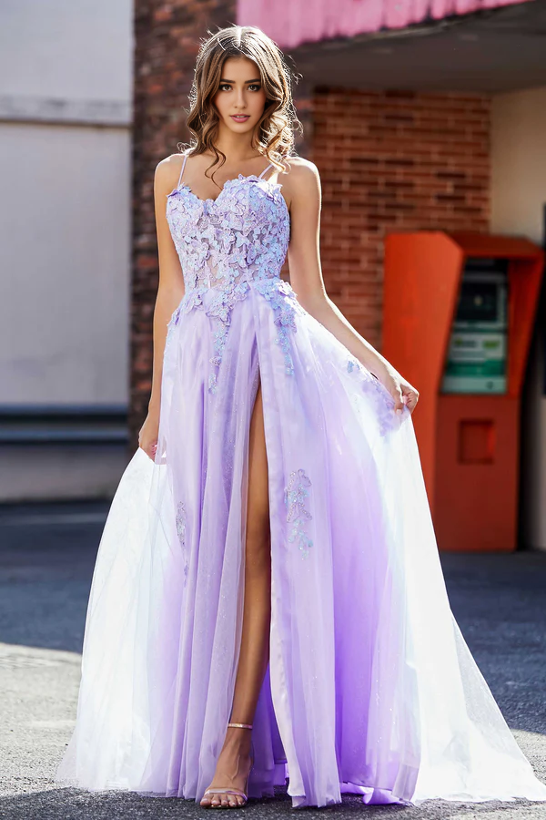 Aimishang Sweetheart Prom Dresses Spaghetti Straps Applique A-Line Evening Dress Tulle Floor-Length Dress