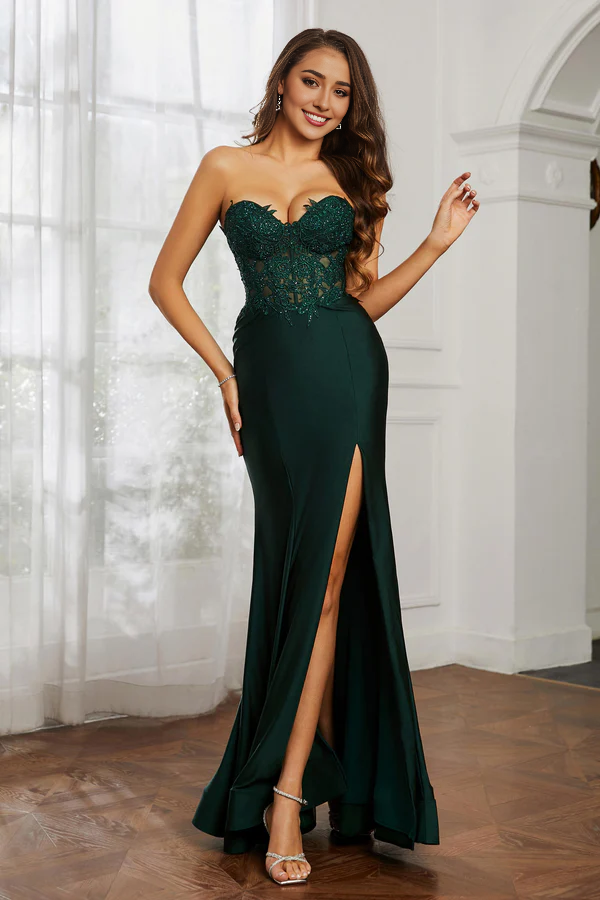Aimishang Dark-Green Fashion Evening Dress Sweetheart Applique Floor-Length Dress Prom Dresses