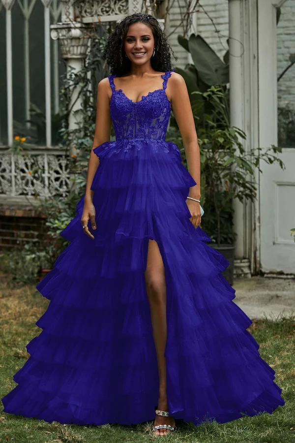 Aimishang Elegant A-Line Prom Dresses Sweetheart Tiered Tulle Gown Evening Dress