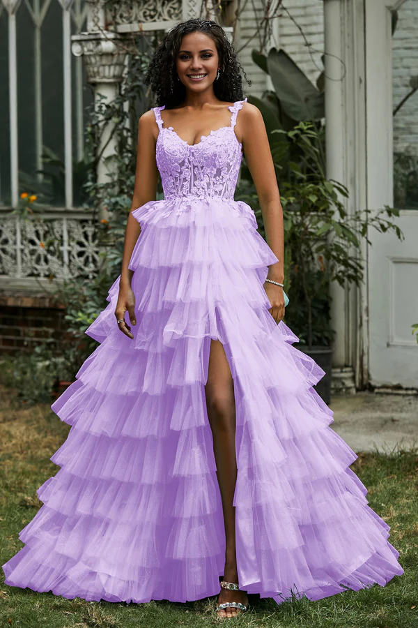 Aimishang Elegant A-Line Prom Dresses Sweetheart Tiered Tulle Gown Evening Dress