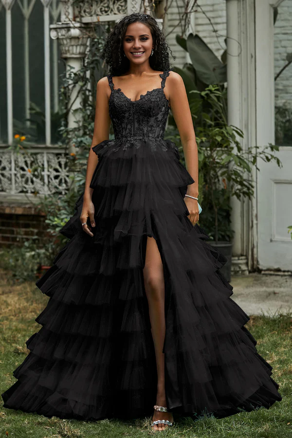 Aimishang Elegant A-Line Prom Dresses Sweetheart Tiered Tulle Gown Evening Dress