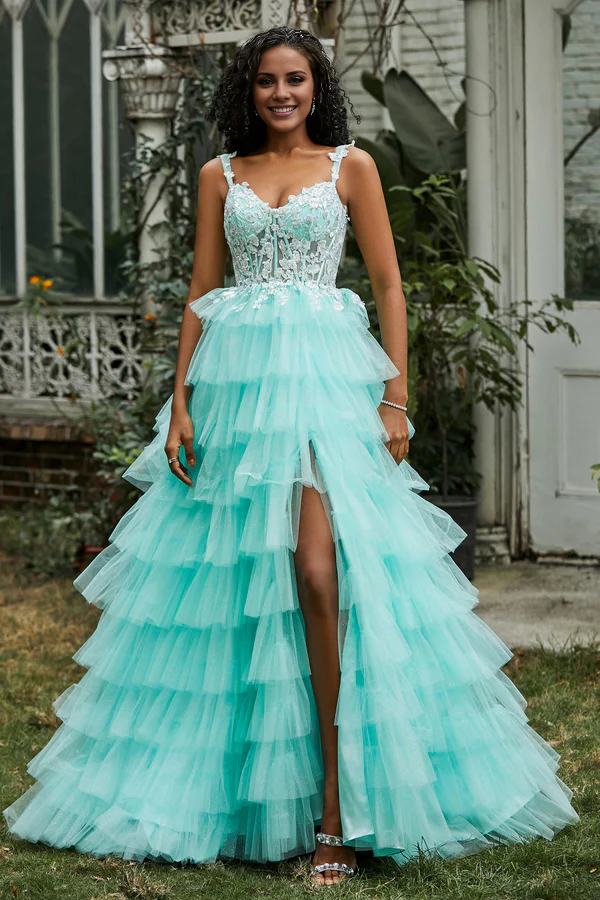 Aimishang Elegant A-Line Prom Dresses Sweetheart Tiered Tulle Gown Evening Dress
