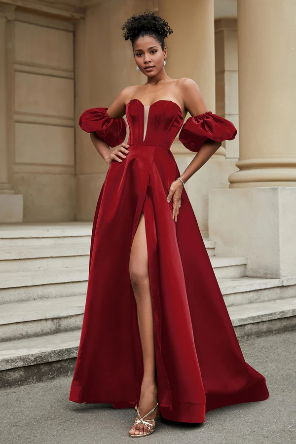 Aimishang Elegant Evening Dress Strapless A-Line Prom Dresses With High Slit