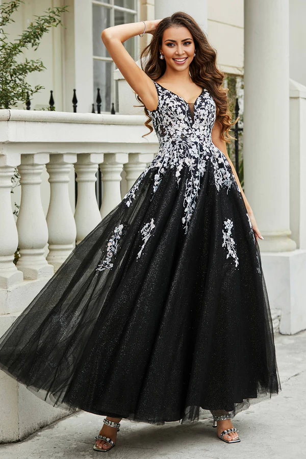 Aimishang Elegant Prom Dresses A-Line Plunging V-neck Evening Dress Tulle Gown