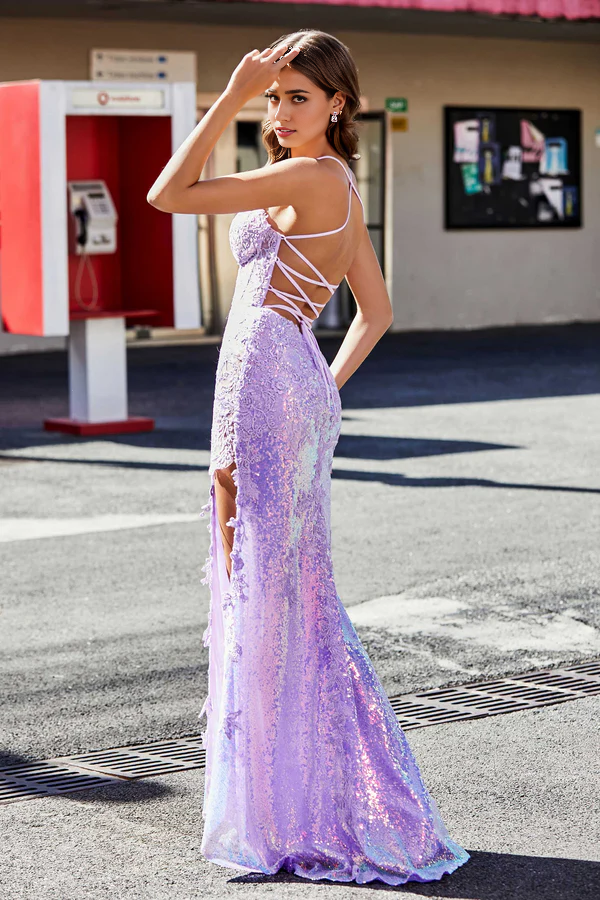 Aimishang Elegant Evening Dress Corset Bodice Sweep Train Sequin Dress Prom Dresses