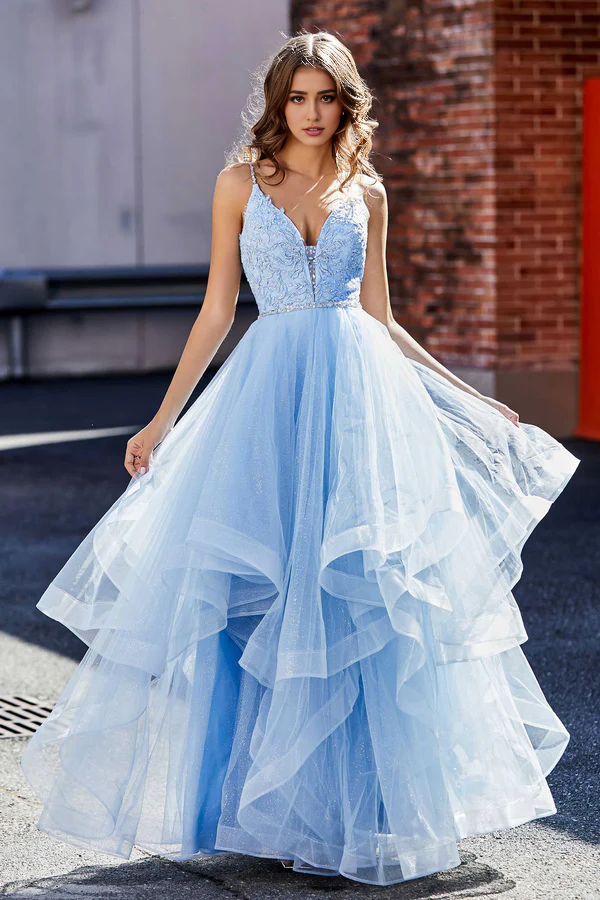 Aimishang Elegant Evening Dress Ruffle Ruched Plunging V Neck Prom Dresses Tulle Dress