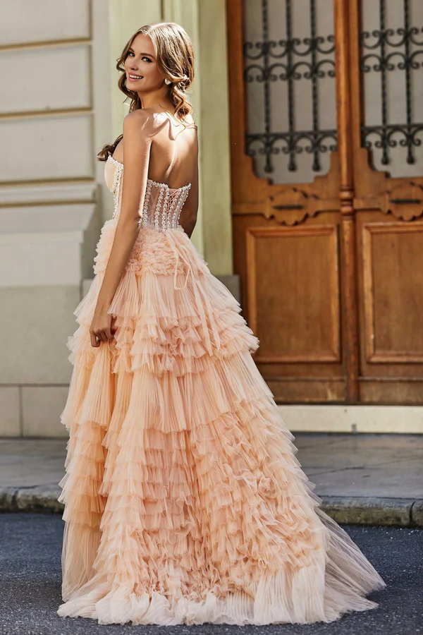 Aimishang Elegant Prom Dresses Sweetheart Corset Bodice Tiered Tulle Evening Dress