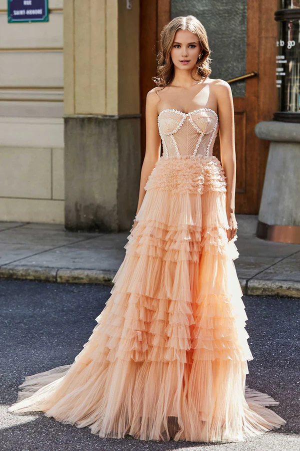 Aimishang Elegant Prom Dresses Sweetheart Corset Bodice Tiered Tulle Evening Dress