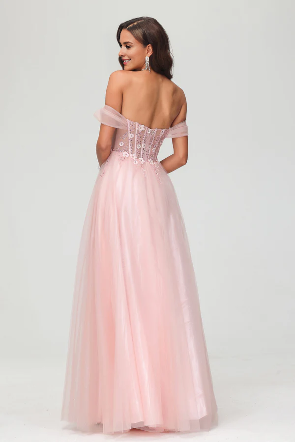 Aimishang Elegant Applique Tulle A-Line Evening Dress Floor-Length Princess Dress With Slit