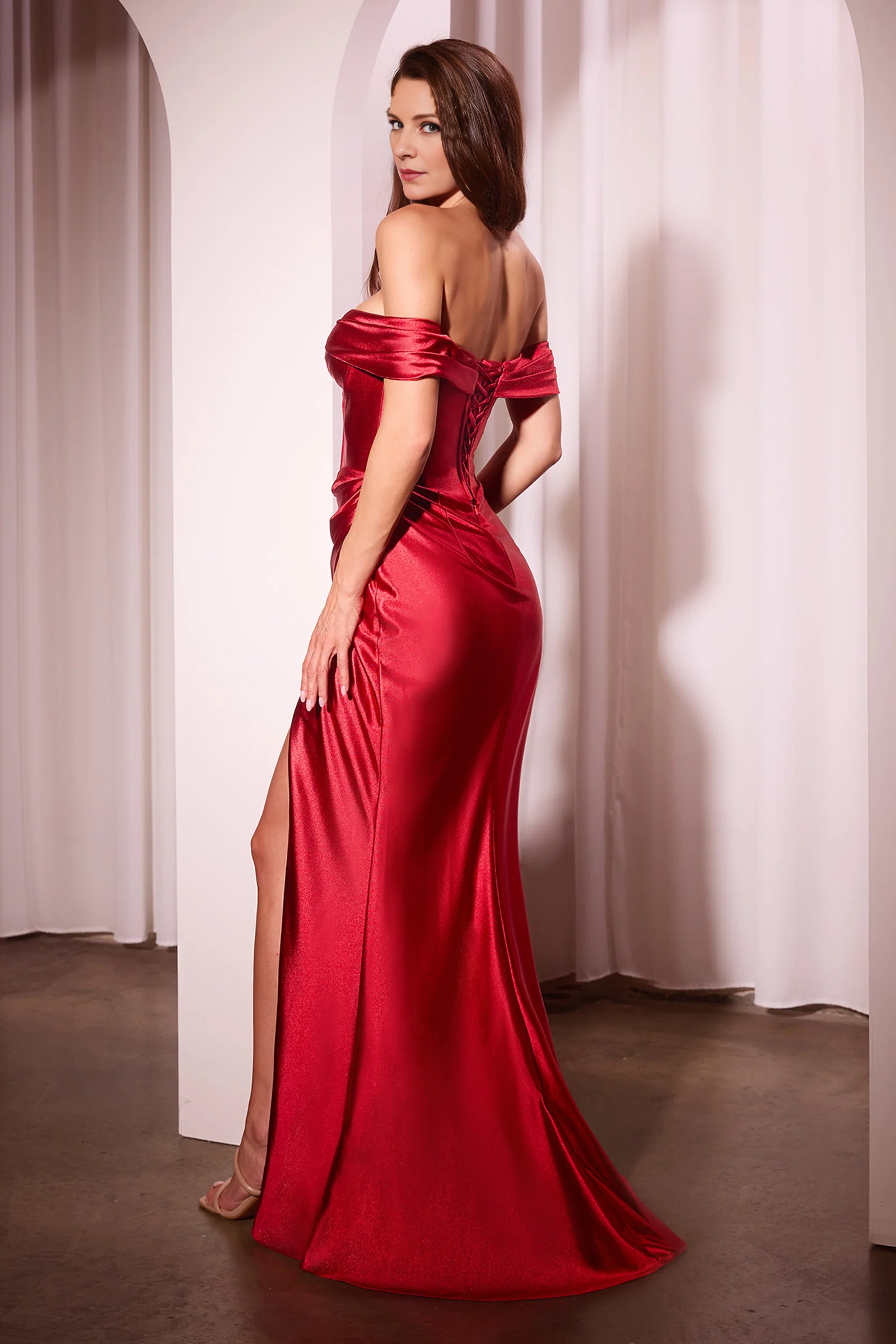 Aimishang Elegant Evening Dress Satin Fitted Off Shoulder Corset Gown Prom Dresses