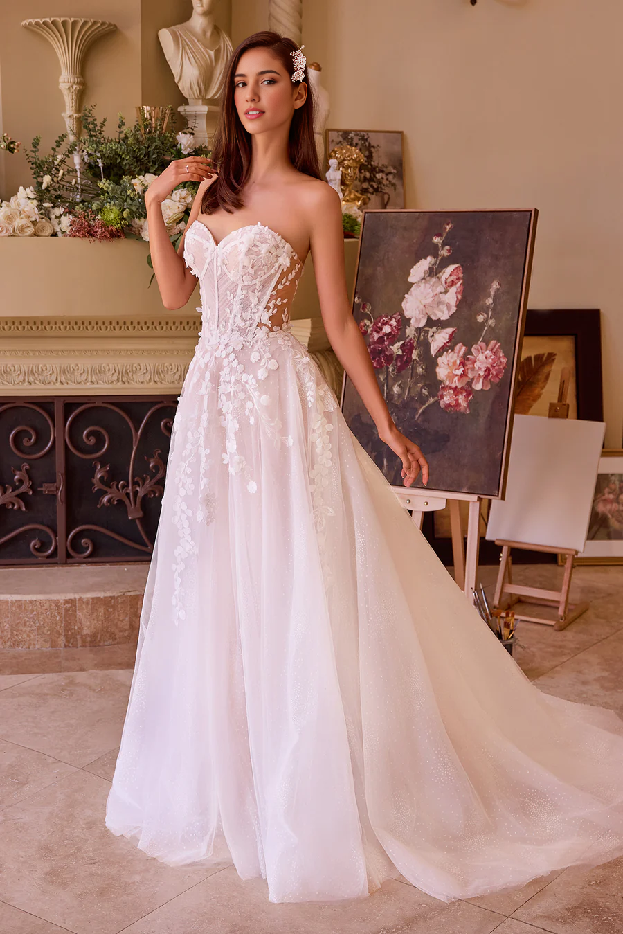 Aimishang Elegant Wedding Dresses Strapless Long Sleeve Bridal Gown