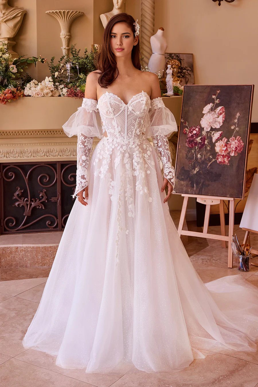 Aimishang Elegant Wedding Dresses Strapless Long Sleeve Bridal Gown