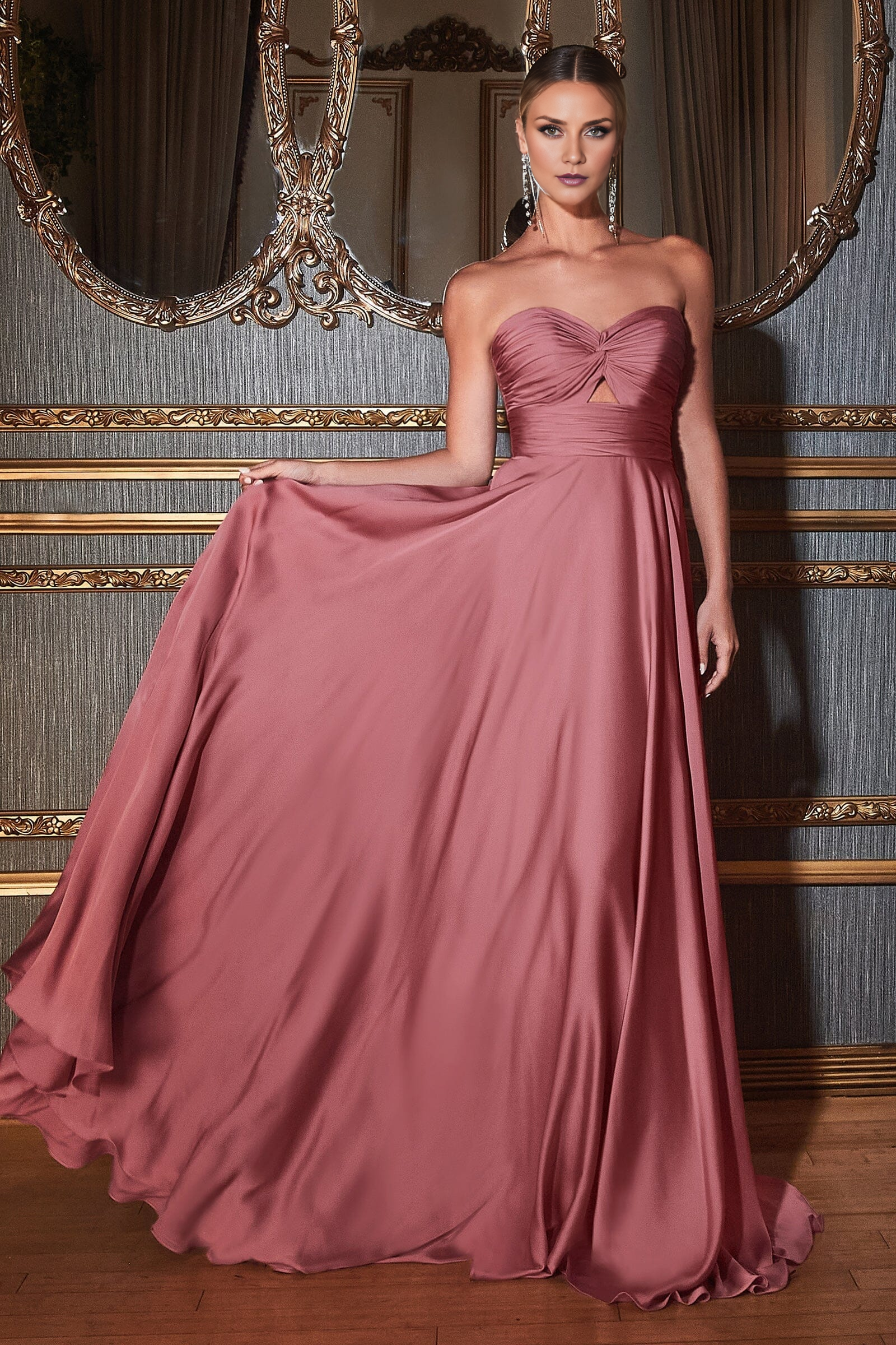 Aimishang Elegant Prom Dresses Long Satin Strapless Keyhole Dress Evening Dress